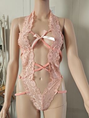 Lace Halter Teddy Chemise - Blush Pink